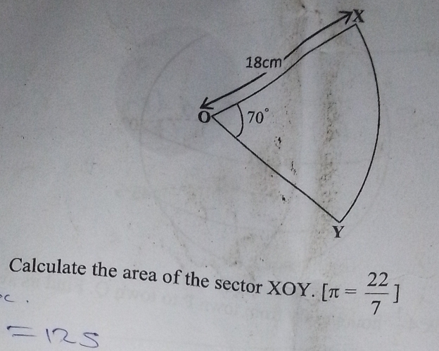 Calculate the area of the sector XOY. [π = 22/7 ]