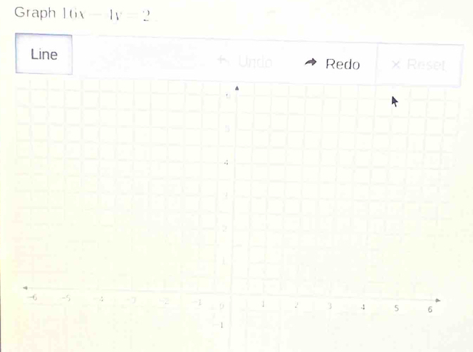 Graph 16x-4y=2
Line f Undo Redo Reset