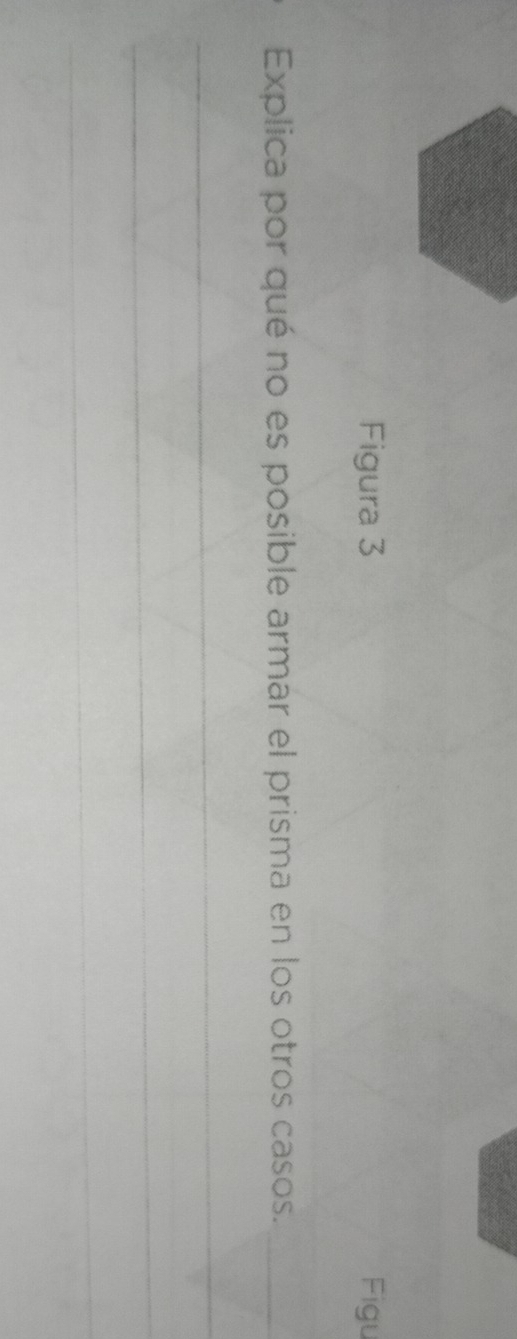 Figura 3 Figu 
Explica por qué no es posible armar el prisma en los otros casos._ 
_ 
_ 
_