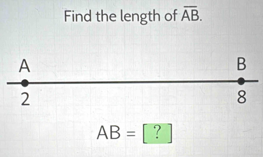 Find the length of overline AB.
AB= 1