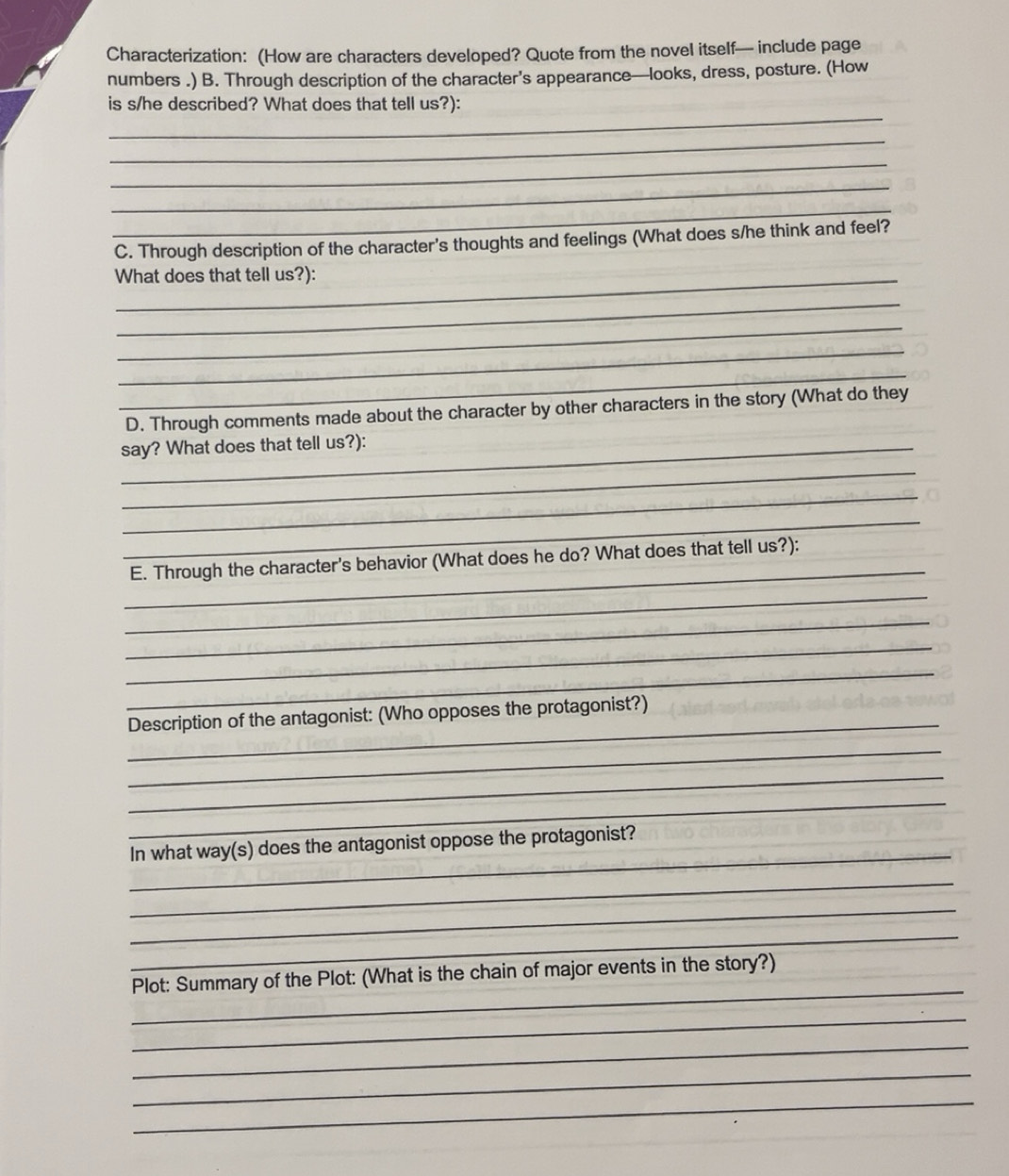 Solved: Characterization: (How are characters developed? Quote from the ...