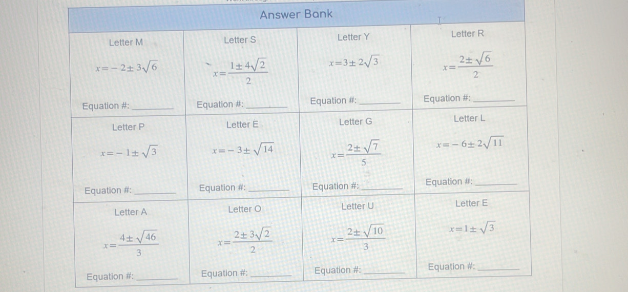 Answer Bank
Eq