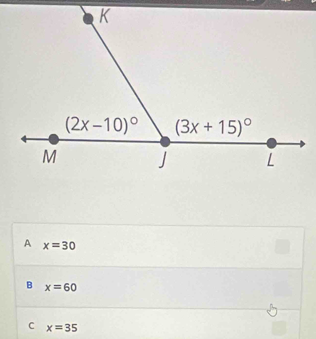 A x=30
B x=60
C x=35