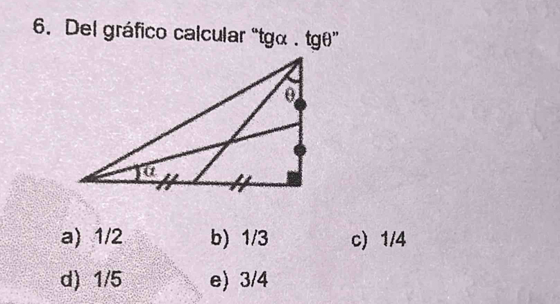 Del gráfico calcular “ tgα. tgθ ”
a) 1/2 b) 1/3 c) 1/4
d) 1/5 e) 3/4