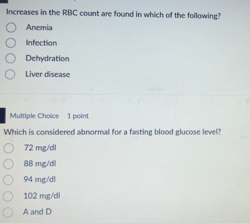 Solved: Increases in the RBC count are found in which of the following ...