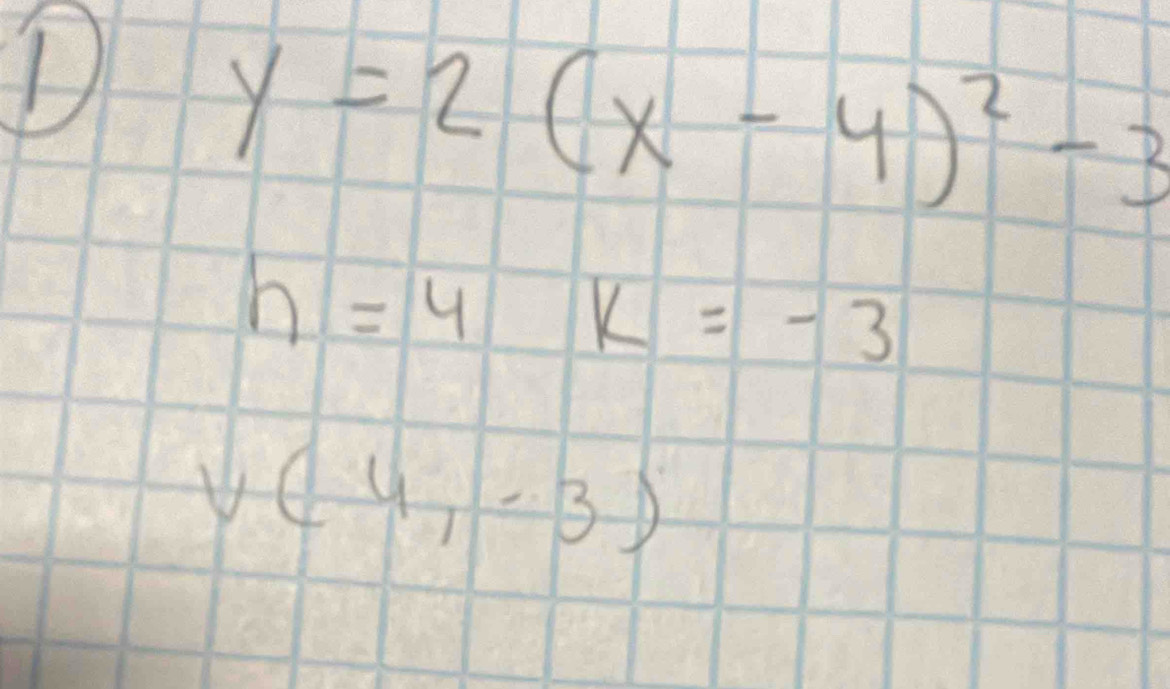 y=2(x-4)^2-3
h=4
k=-3
v(4,-3)