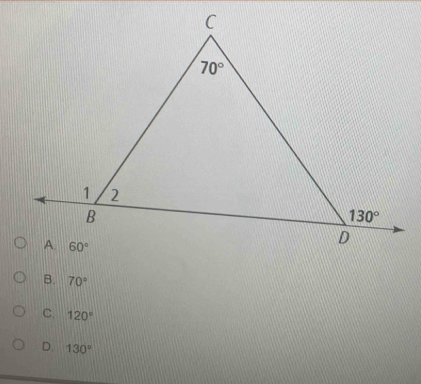 B. 70°
C. 120°
D. 130°