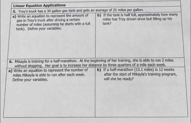 Linear Equation Applications