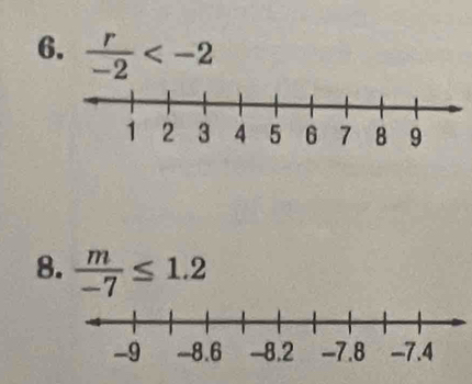  r/-2 
8.  m/-7 ≤ 1.2