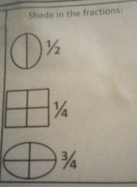 Shade in the fractions:
½