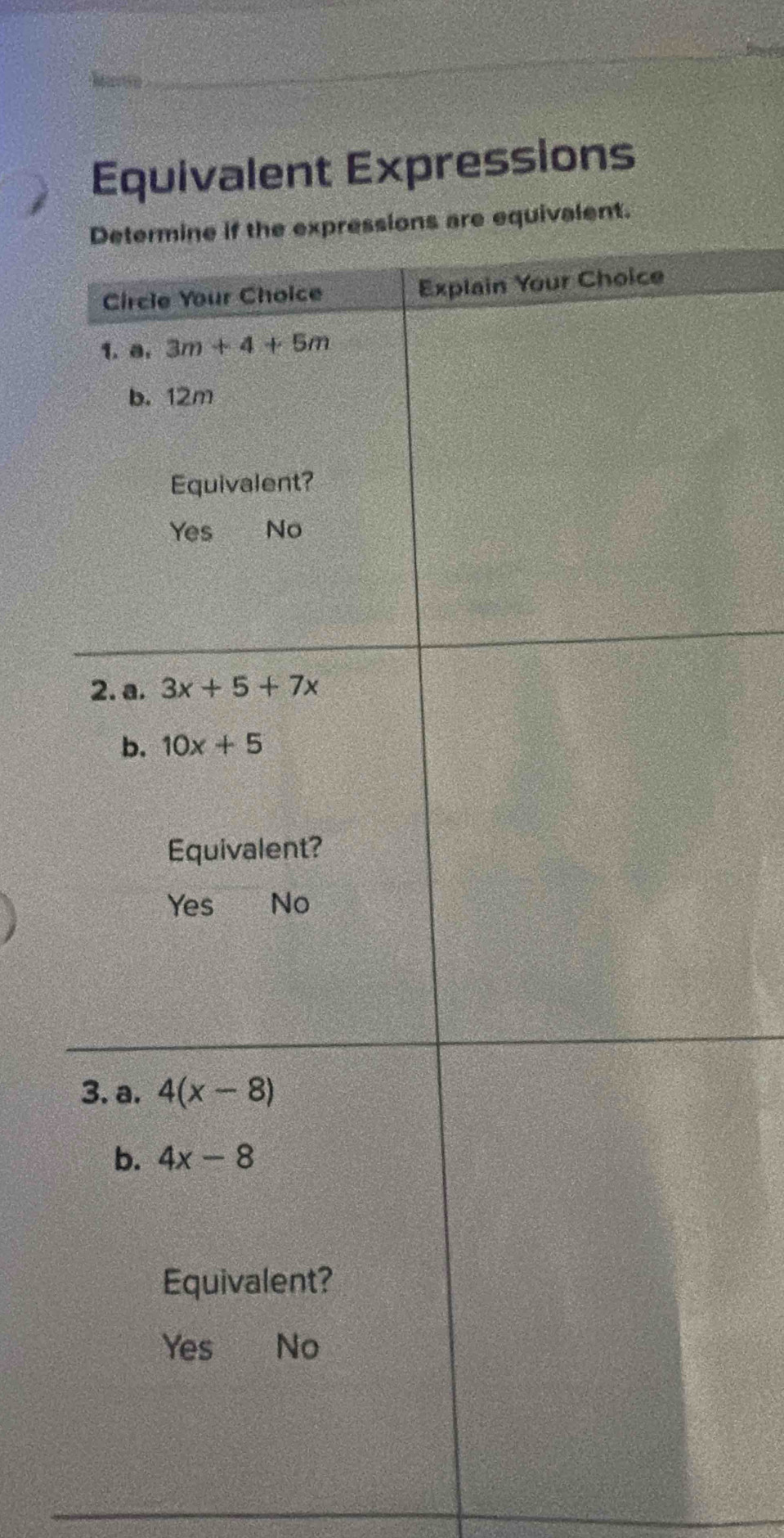 Equivalent Expressions