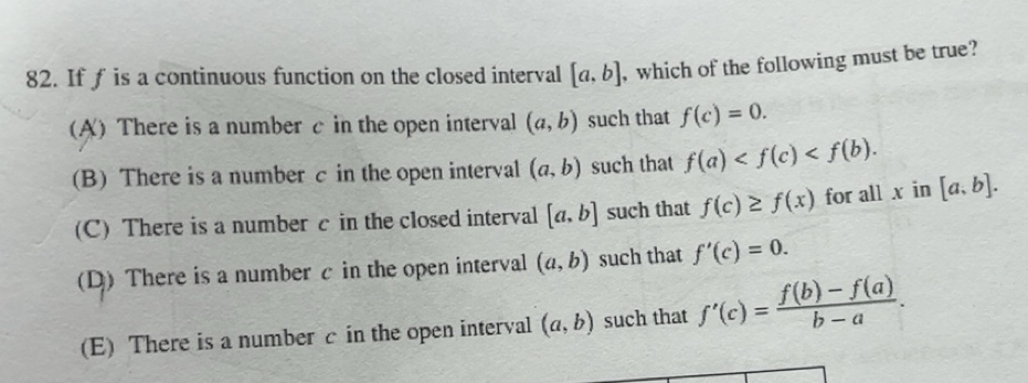 Solved: If ƒ is a continuous function on the closed interval [a,b ...