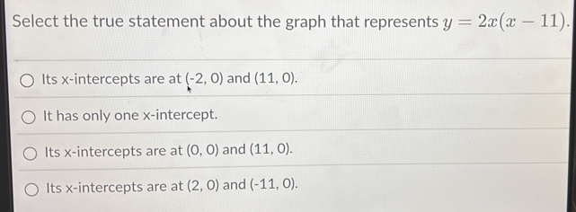 Solved: Select the true statement about the graph that represents y=2x ...