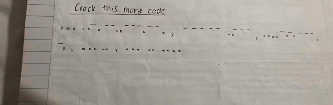 Crack this morse code 
_ 
_ 
__ 
_ 
_ 
_