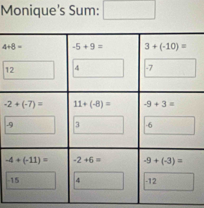 Monique's Sum:
1
-
-