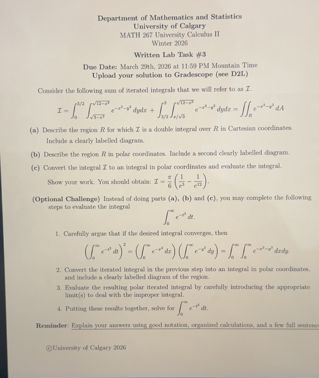 Solved: Department of Mathematics and Statistics University of Calgary ...