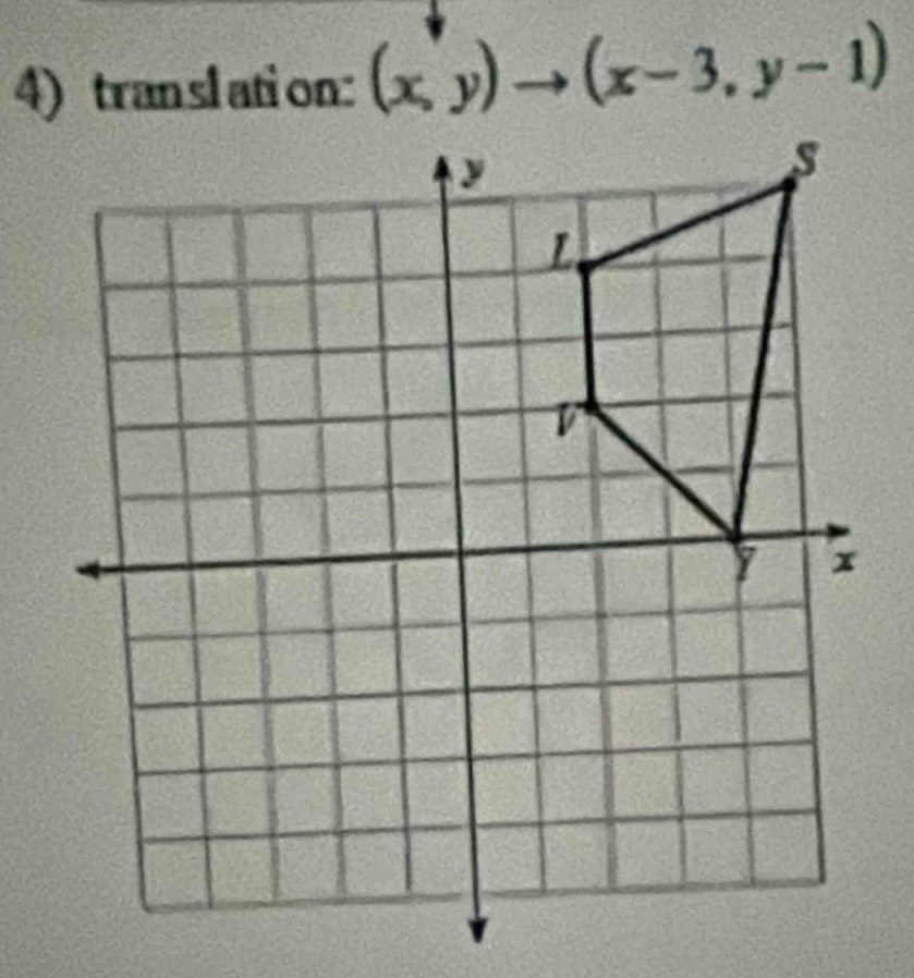 translation: (x,y)to (x-3,y-1)