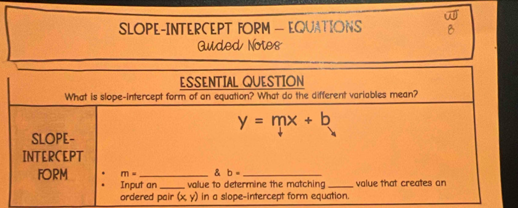 SLOPE-INTERCEPT FORM — EQUATIONS
∵
Guided Notes