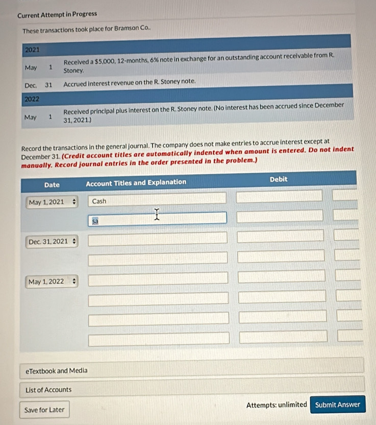Solved: Current Attempt in Progress These transactions took place for ...