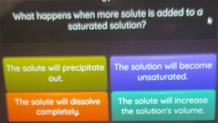 Solved: What happens when more solute is added to a saturated solution ...
