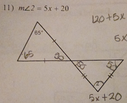 m∠ 2=5x+20