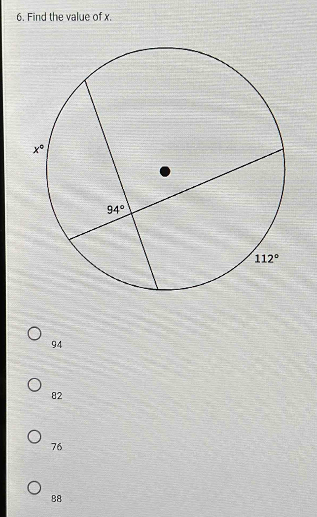 Find the value of x.
94
82
76
88