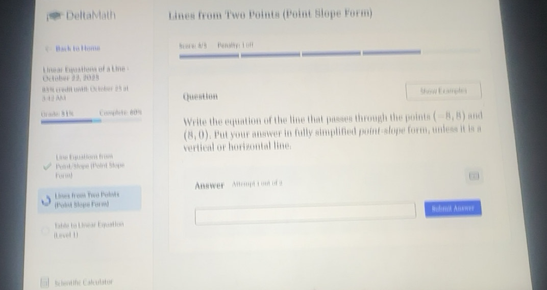 Solved: DeltaMath Lines from Two Points (Point Slope Form) Back to Home ...