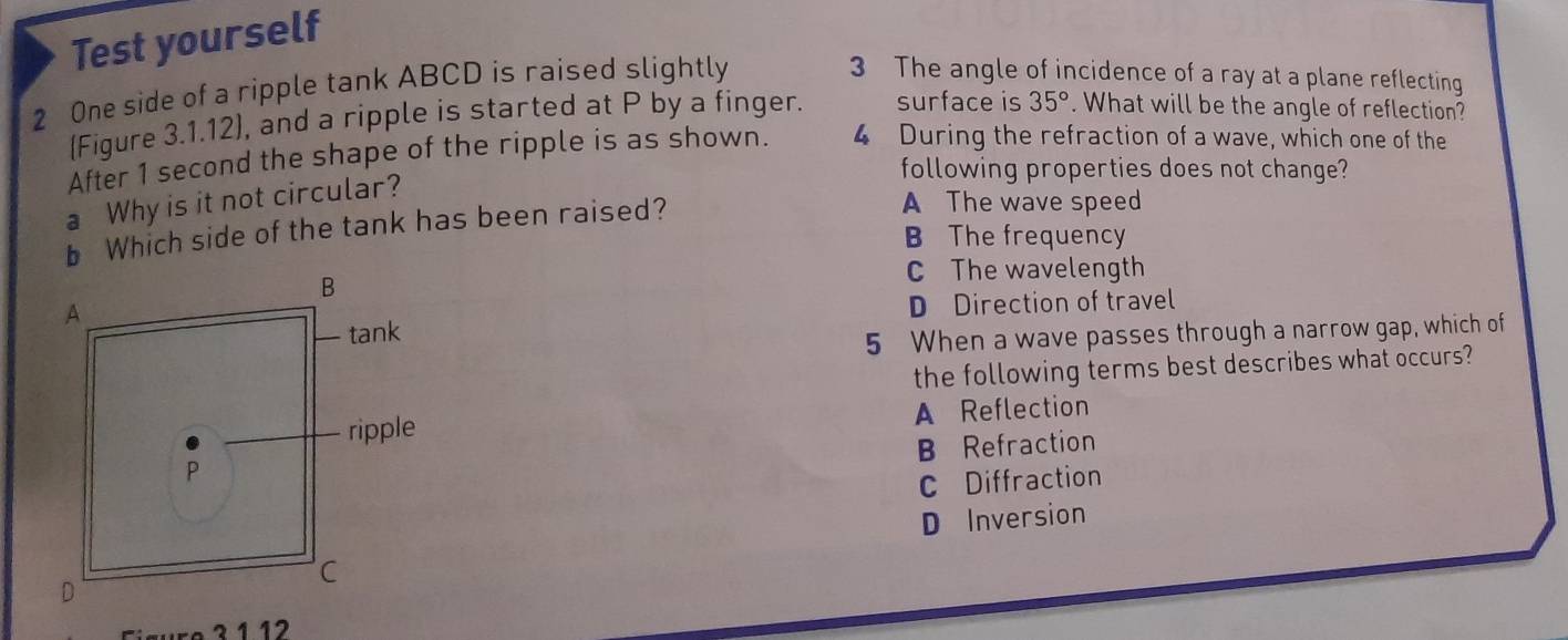 Solved: Test yourself 2 One side of a ripple tank ABCD is raised ...