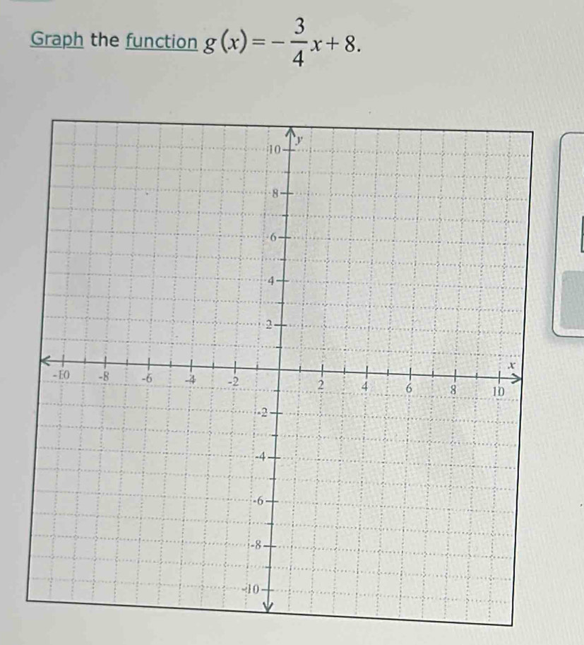 Graph the function g(x)=- 3/4 x+8.