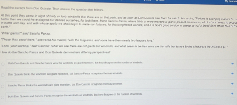 Solved: My Courses Read the excerpt from Don Quixofe. Then answer the ...