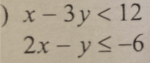 ) x-3y<12</tex>
2x-y≤ -6