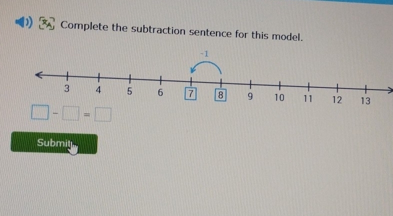 ) Complete the subtraction sentence for this model.
□ -□ =□
Submit