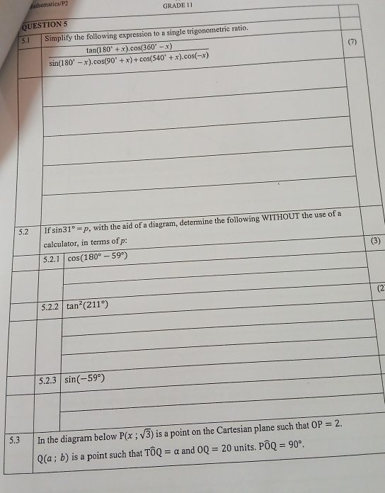 dathematics/P2 GRADE 1 1
QION 5
5
5.
(3)
(2
5.3