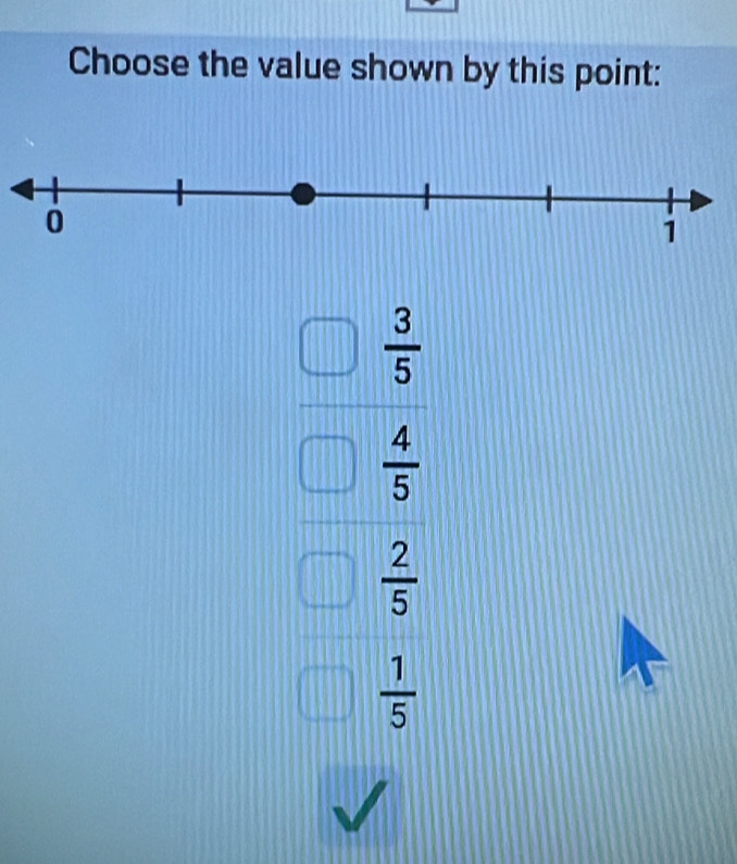 Choose the value shown by this point:
 3/5 
 4/5 
 2/5 
 1/5 