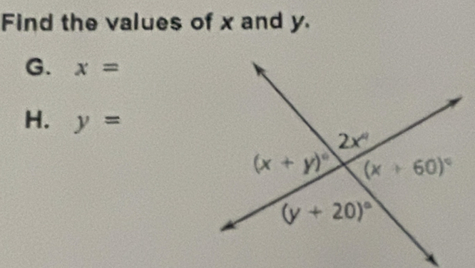 Find the values of x and y.
G. x=
H. y=