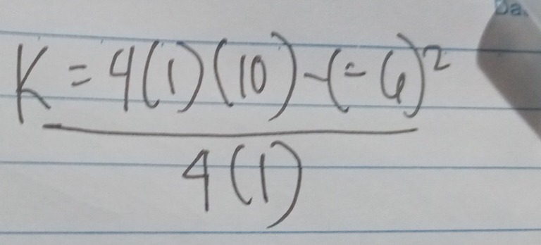 frac k=4(1)(10)-(-6)^24(1)