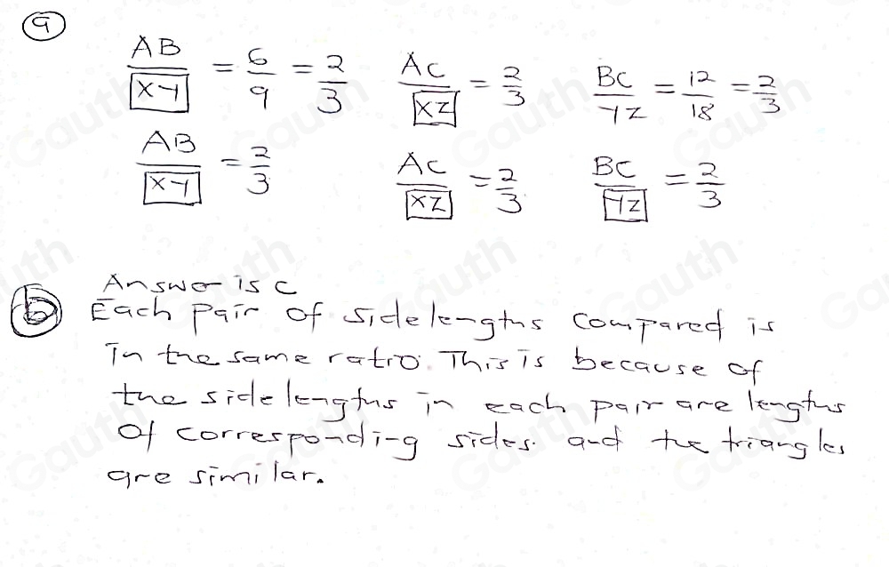 Solved: ABC and XYZ are similar. (a) There are three proportions below ...