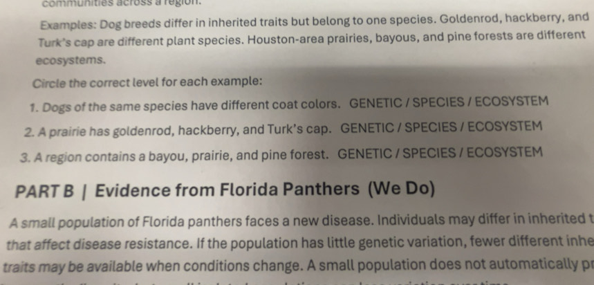 Solved: communities across a region. Examples: Dog breeds differ in ...