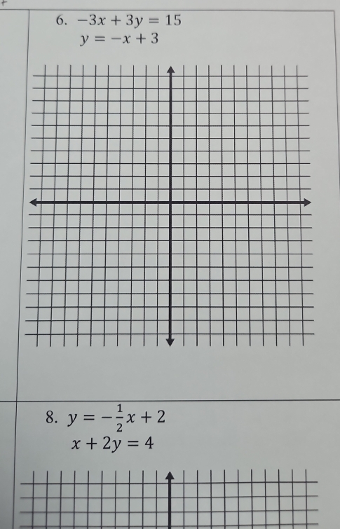 -3x+3y=15
y=-x+3
8. y=- 1/2 x+2
x+2y=4