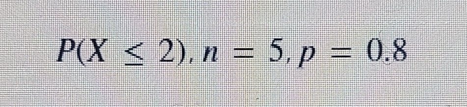 P(X≤ 2), n=5, p=0.8