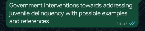 Government interventions towards addressing 
juvenile delinquency with possible examples 
and references
13:57