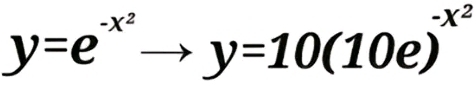 y=e^(-x^2)to y=10(10e)^-x^2