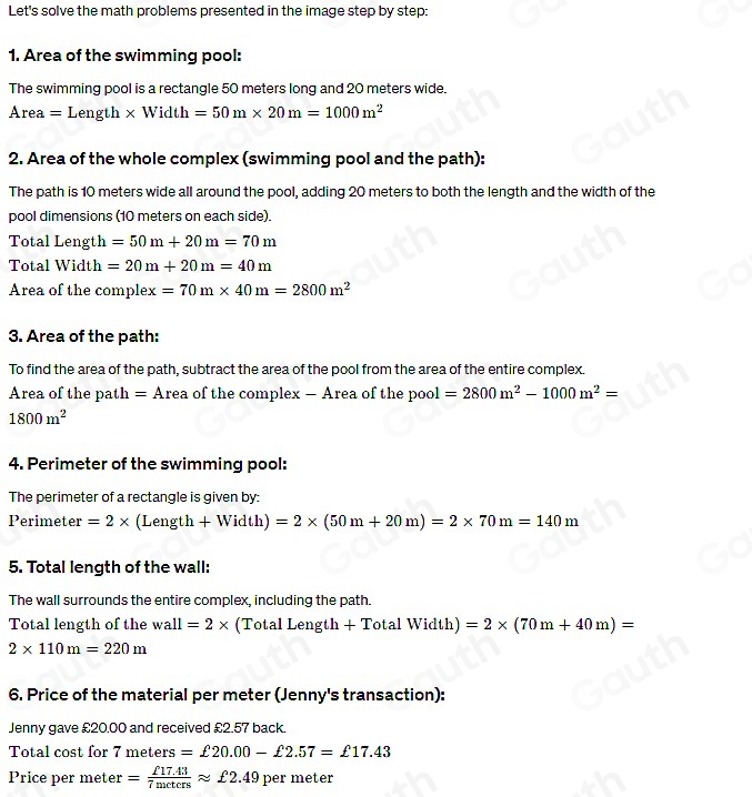Solved: Our school swimming pool, which is 50 m long 20 and 20 m wide ...