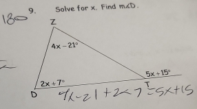 Solve for x. Find m∠ D.