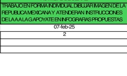 TRABAJO EN FORMA INDMDUAL DIBUJAR IMAGEN DE LA 
REPUBLICAMEXICANAY ATENDERAN INSTRUCCIONES 
DELAAALAGAPOYATEENINFOGRAFIAS PROPUESTAS