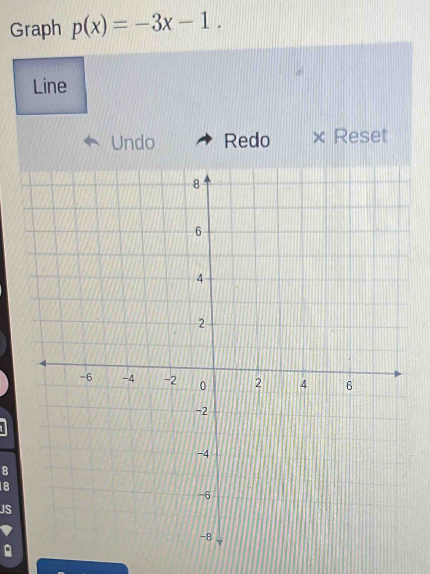 Graph p(x)=-3x-1. 
Line 
Undo Redo Reset
8
8
JS