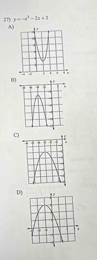 y=-x^2-2x+2
A) 
B) 
C) 
D)