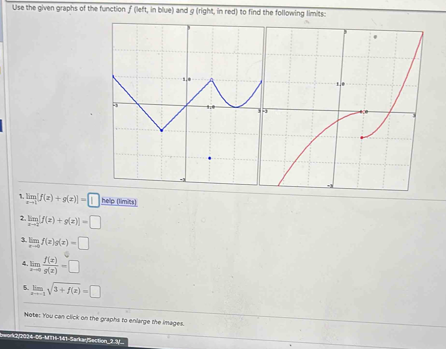 Solved: Use the given graphs of the function f (left, in blue) and g ...