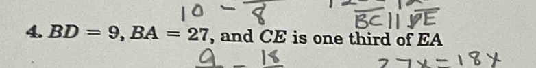 BD=9, BA=27 , and CE is one third of EA