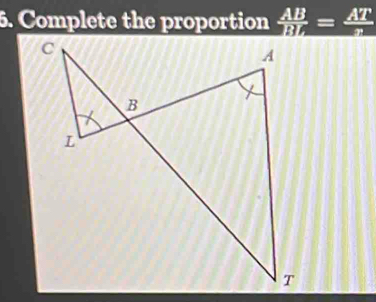 Complete the proportion  AB/BI = AT/n 